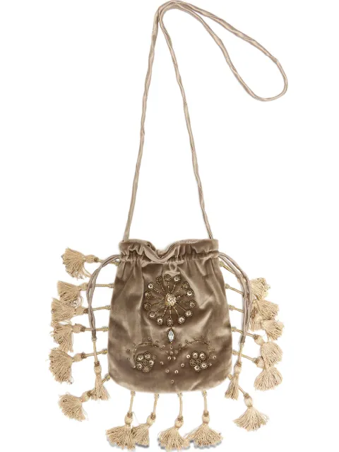 MALIPARMI Precious velvet beaded clutch bag Neutrals OP009561039
