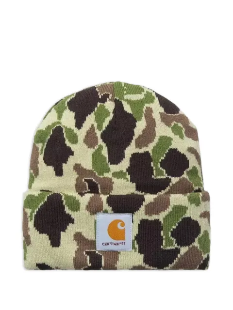 Carhartt WIP camouflage logo-patch beanie hat Green I035465