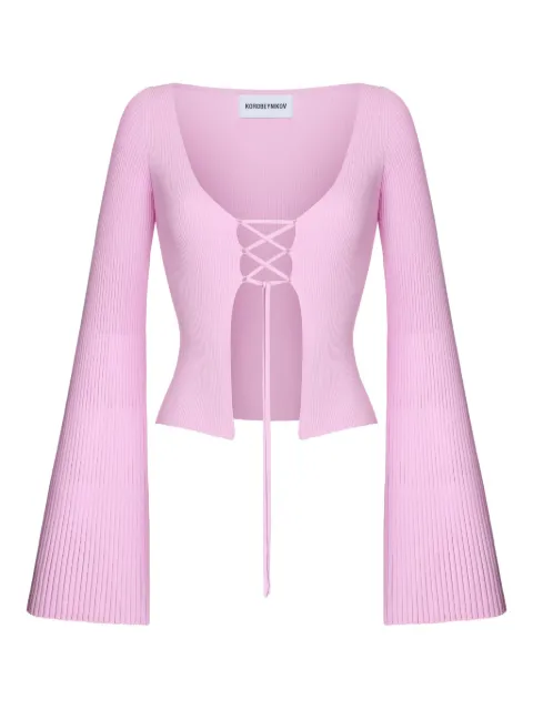 KOROBEYNIKOV lace-up ribbed top Pink 223KCTPLSPKR26