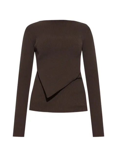 Rick Owens ribbed-knit asymmetric-hem sweater Brown RP02E4639RIBVI
