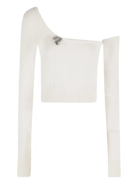 Blumarine flower-appliqué one-shoulder top White 4M171A097