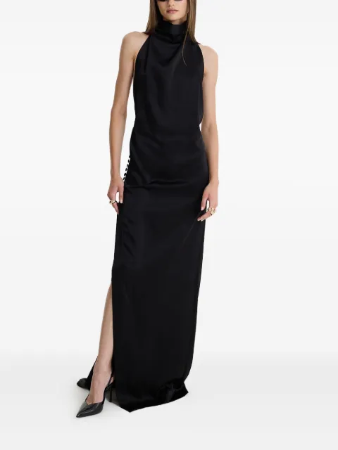 MOOS STUDIO Black Allure high-neck side-slit maxi dress Black MOOS153