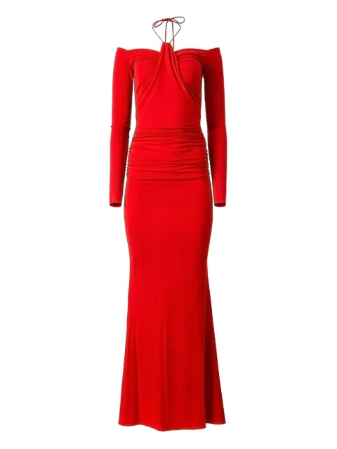 MOOS STUDIO Heatline halter-neck draped maxi dress Red MOOS174