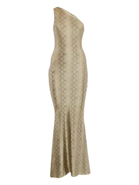 Alek Adorian snakesin-print one-shoulder gown Neutrals 1099679