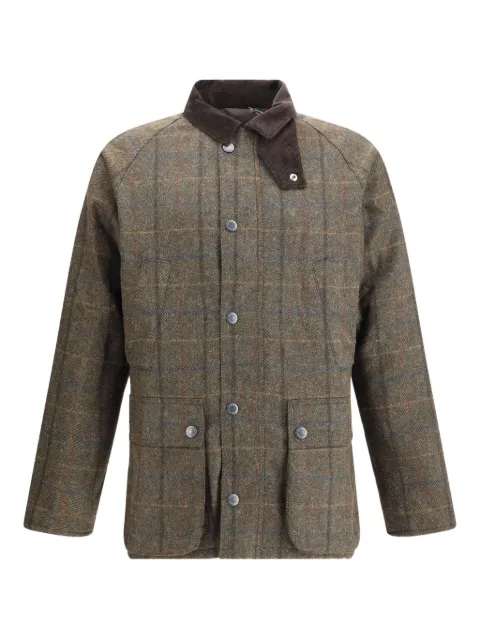Barbour check-pattern corduroy-collar coat Green MWO0288OL91