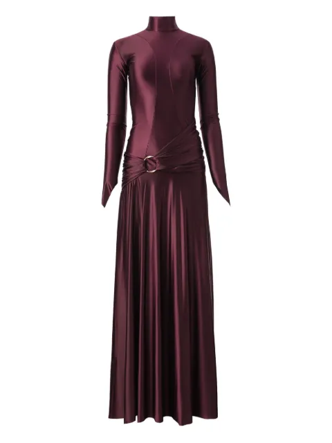 MOOS STUDIO Plum Velvet high-neck draped maxi dress Purple MOOS167