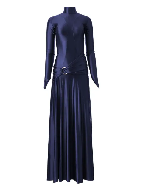 MOOS STUDIO Ocean Whisper high-neck ring-detail maxi dress Blue MOOS168