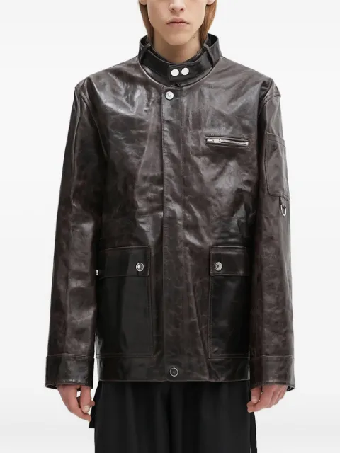 Wales Bonner snap-fastening flap-pockets leather jacket Brown US25LE11LE02899