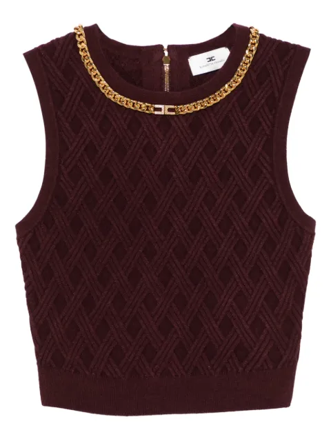 Elisabetta Franchi chain-embellished diamond-pattern crop top Red TK60B56E2