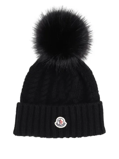 Moncler cable-knit pom-pom beanie hat Black L20933B00041M4506
