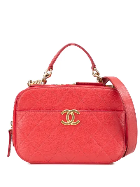 CHANEL Pre-Owned 2019 Small Quilted Caviar Top Handle Camera Bag satchel Red JA46FE87HFBS5ECS