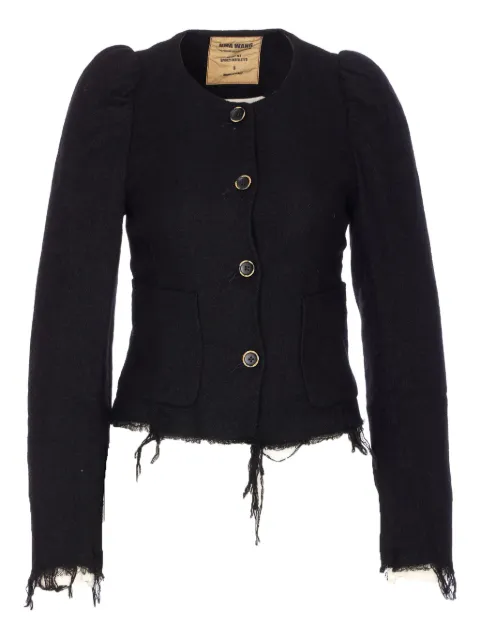Uma Wang puff-sleeve frayed-hem jacket Black UP6021UW900