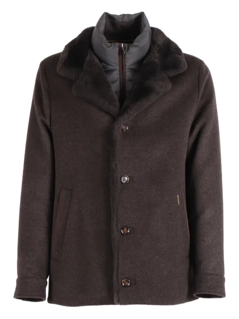 Moorer textured-collar single-breasted coat Brown MOUGI101187TEPA209