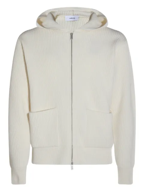 Lardini ribbed zip-up knitted hoodie Neutrals AALMML424AA65031120