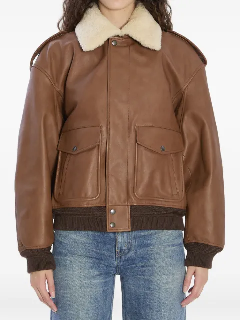 Saint Laurent shearling-collar ribbed bomber jacket Brown 843525YCTE2A