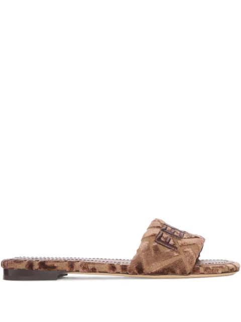 FENDI Sunshine logo-embroidered velvet flat sandals Brown 8R8092AY9Z