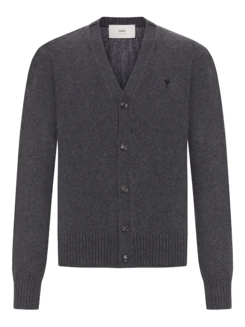 AMI Paris de Coeur monogram button-fastening cashmere cardigan Grey HKC363005