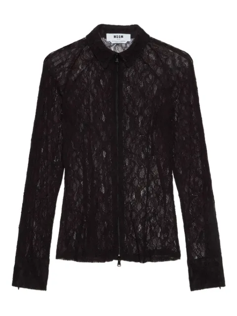 MSGM floral-lace zip-up shirt Black 3942MDE10257812
