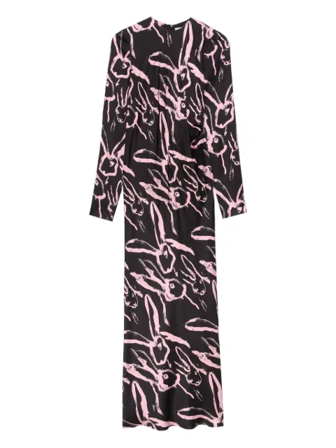 MSGM rabbit-print long-sleeve dress Black 3941MDA31257655