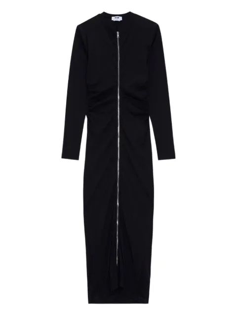 MSGM zip-front gathered maxi dress Black 3941MDA82257798