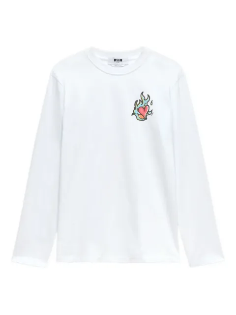MSGM heart-print long-sleeve T-shirt White 3941MDM84257798