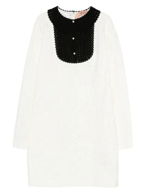 Nº21 crochet-trimmed lace dress Neutrals 25IN2M0H01149211102