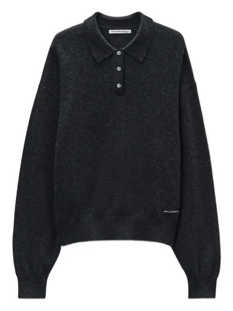 Alexander Wang logo-patch polo shirt Grey UKC4251062