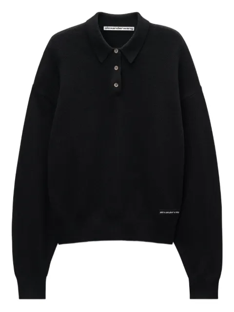 Alexander Wang logo-patch long-sleeve polo shirt Black UKC4251062