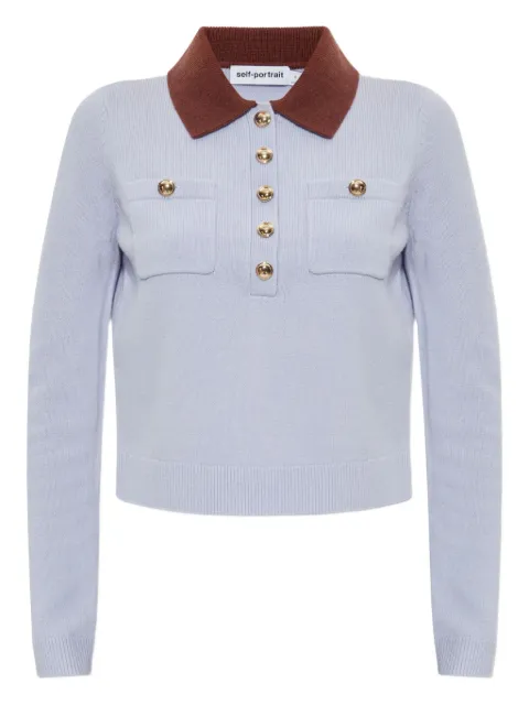 Self-Portrait contrasting-collar polo top Blue AW25021TBL
