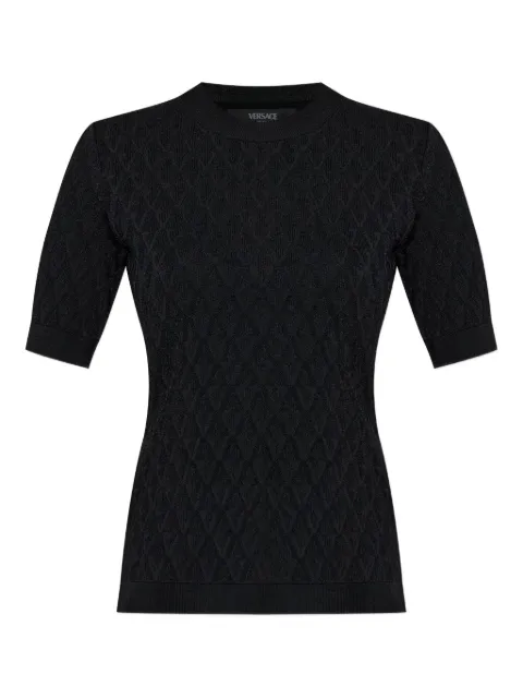Versace jacquard stretch viscose fitted knit T-shirt Black 10219411A15978