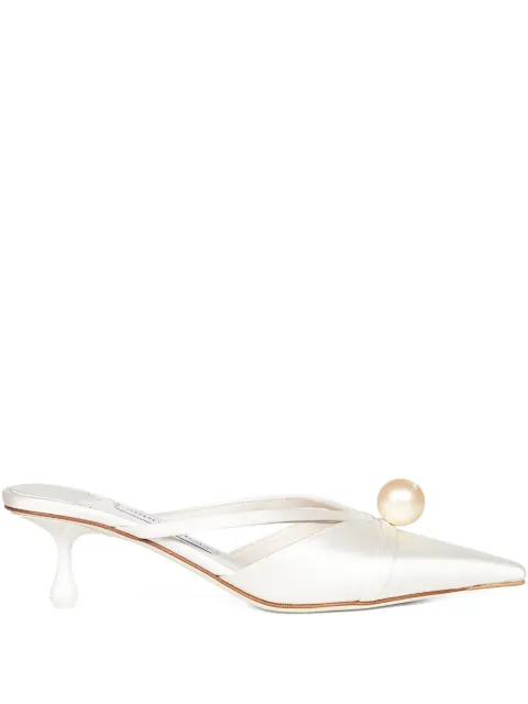 Jimmy Choo 50mm pearl-embellished pointed-toe mules Neutrals SANAMULE50AOD