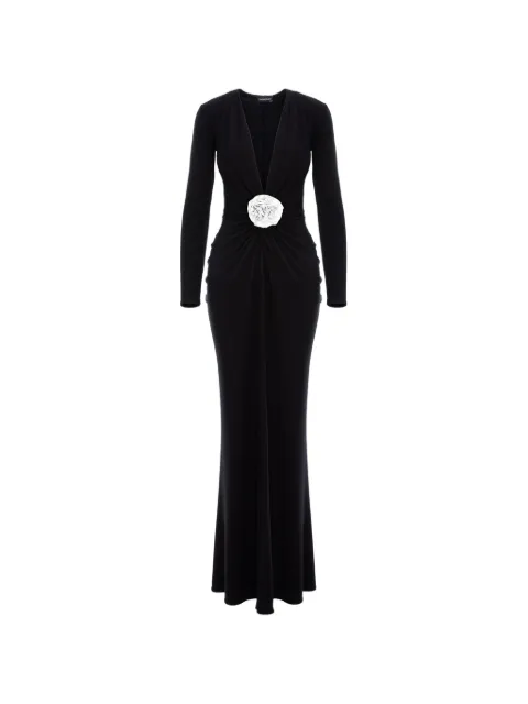 ROSERRY Mallorca rose-embellished maxi dress Black MALLORCA