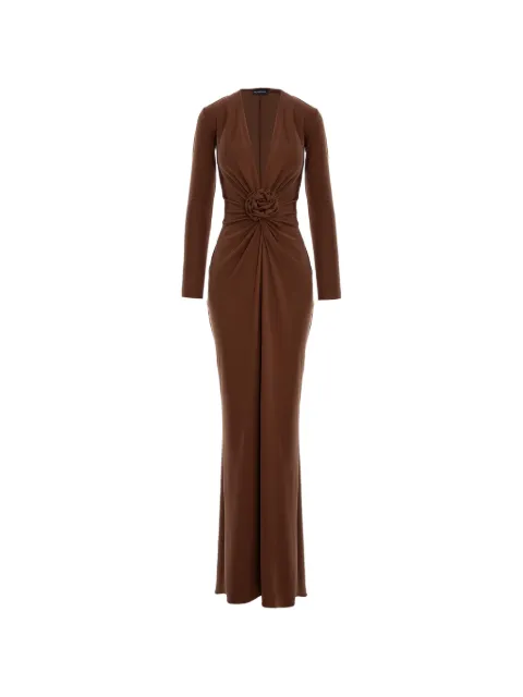 ROSERRY Mallorca rose-embellished twist-front midi dress Brown MALLORCA