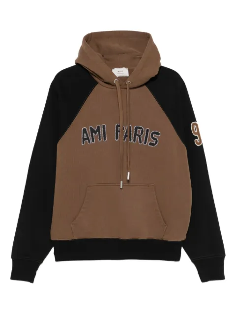 AMI Paris raglan-sleeve embroidered hoodie Brown HSW768747