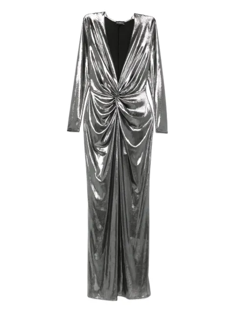 ROSERRY twist-front metallic-effect maxi dress Silver MALLORCAMAXI