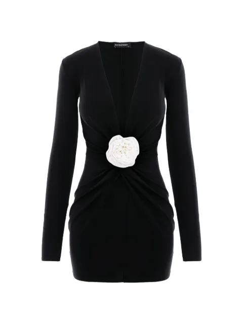 ROSERRY Mallorca rose-embellished long-sleeve mini dress Black MALLORCA
