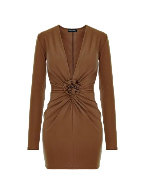 ROSERRY Mallorca rose-embellished twist-front mini dress Brown MALLORCA