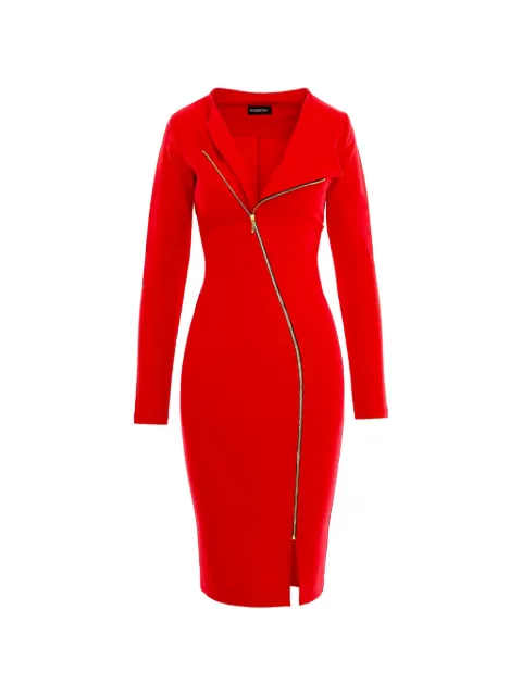 ROSERRY Chelsea asymmetric zip-front midi dress Red CHELSEA