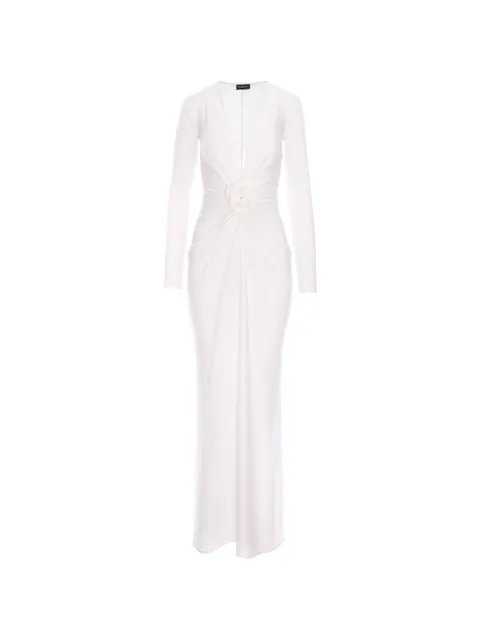 ROSERRY Mallorca twist-neck long-sleeve maxi dress White MALLORCA