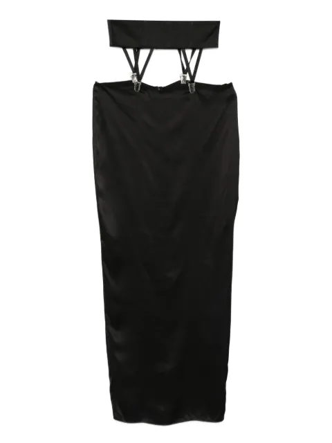 Vestiaire d'un Oiseau Libre suspenders-detail silk midi skirt Black SILKSUSPENDERSKIRT