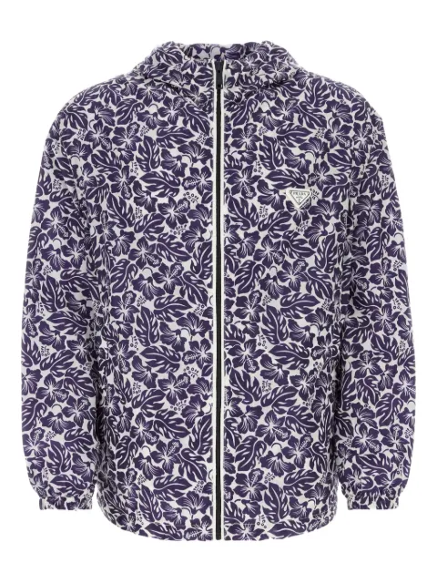 Prada hibiscus-print hooded windbreaker Blue SGC530S23214FT