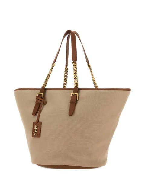 Saint Laurent Panier chain-trimmed canvas tote bag Brown 773704FAC7T