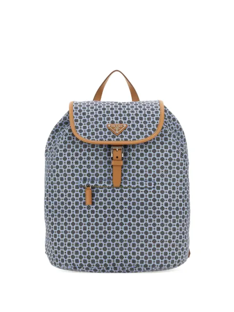 Prada printed-pattern leather-trimmed backpack Blue 2VZ0542CXN