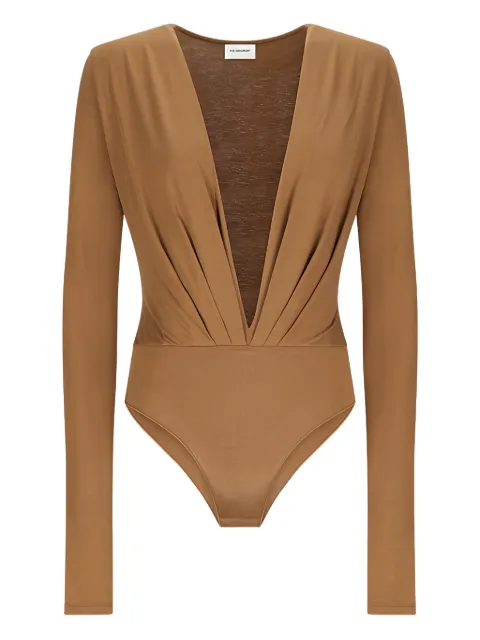 THE ANDAMANE Zelda plunging-neckline long-sleeve bodysuit Brown T180771ATJV053