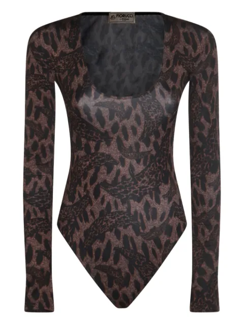 Fiorucci long-sleeved animal-print bodie Brown W02FPTBO225LY01BR01