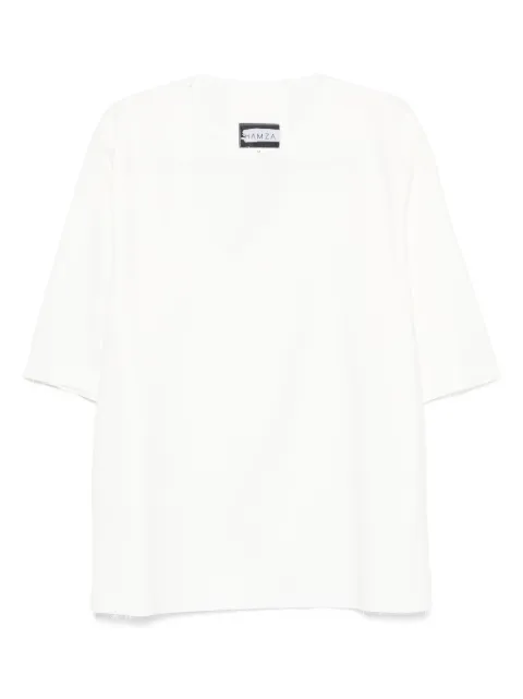 HAMZA Thom raw-edge V-neck T-shirt White THOMTSHIRT
