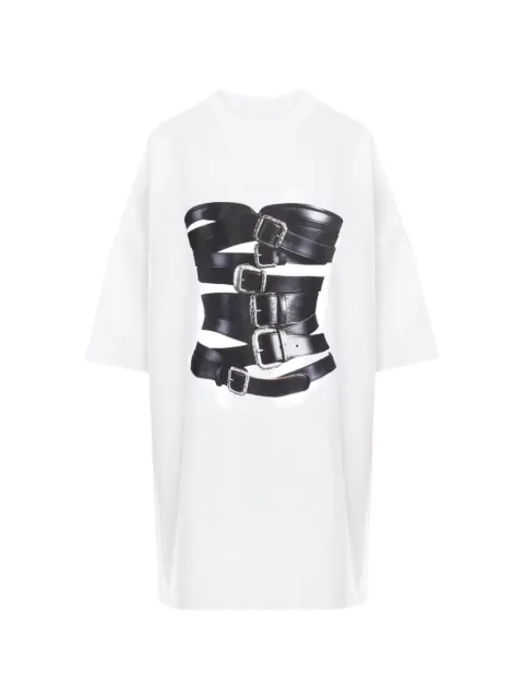 HAMZA corset-buckle print T-shirt White DOLCEDRESS
