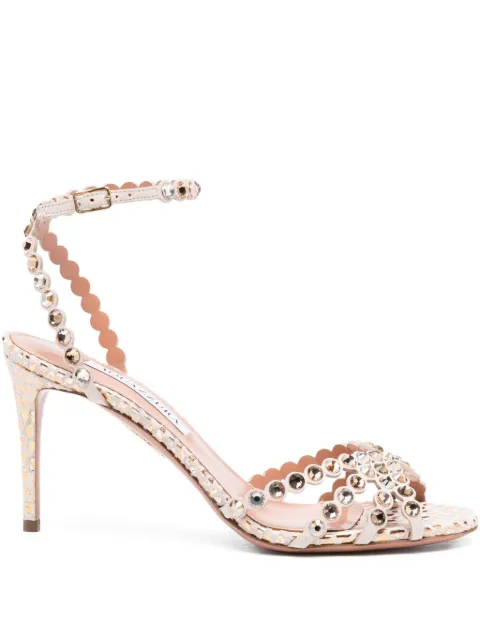 Aquazzura 90mm Tequila embellished scalloped-edge sandals Neutrals TQLMIDS0DGNSOG