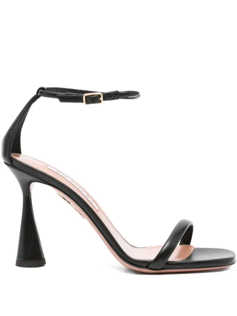 Aquazzura 95mm Hot Sandal flared-heel ankle-strap sandals Black HOTHIGS0NAP
