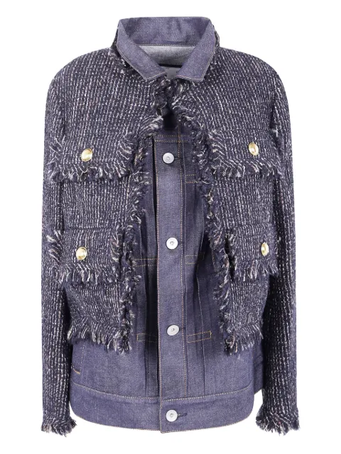 sacai tweed-panel denim jacket Blue 2508045